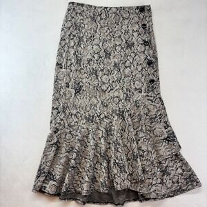 Cato Midi Skirt Women's XS  Snakeskin Print Ruffle Hem  Buttons Neutral Business